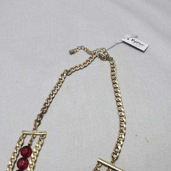 Bijou Drive 3 row gold chain with red crystal stones necklace - Picture 6 of 7